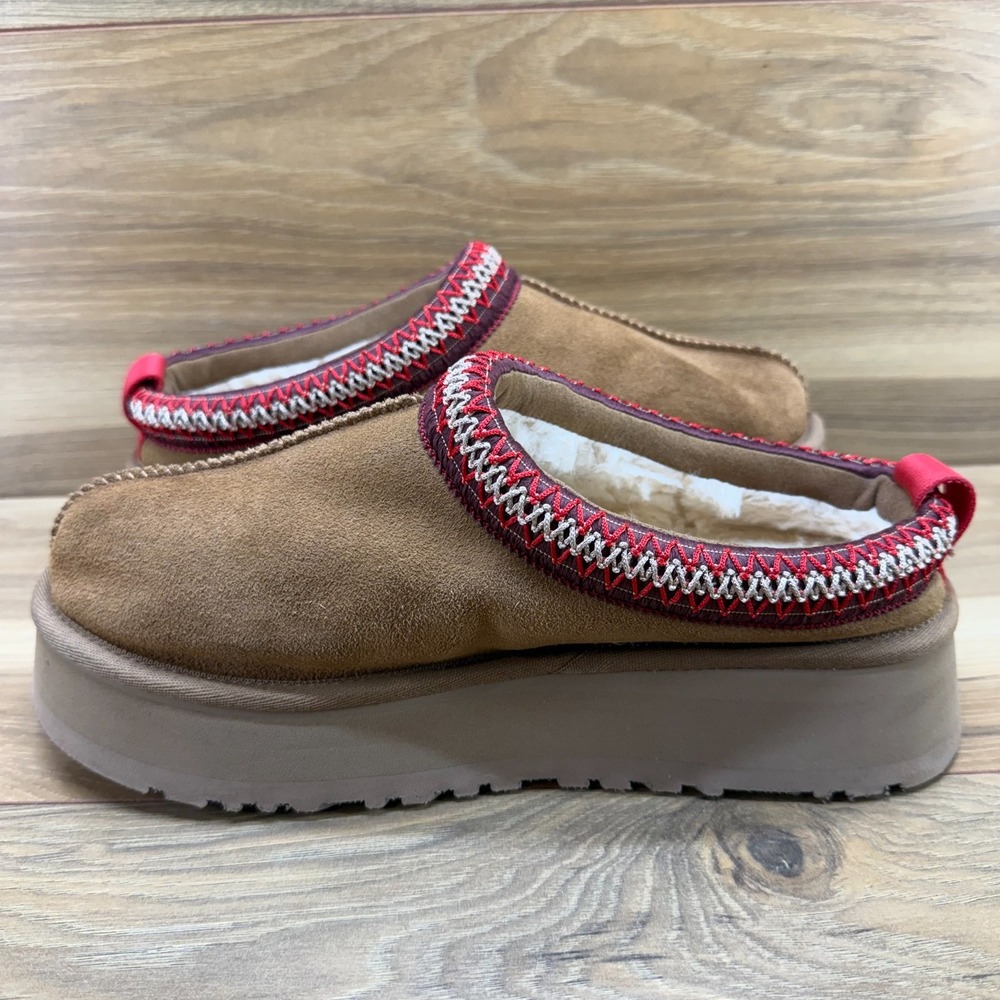 UGG Tazz Platform Slippers Womens 8 Chestnut Suede Sherpa Shearling Lined Tasman - Picture 6 of 12